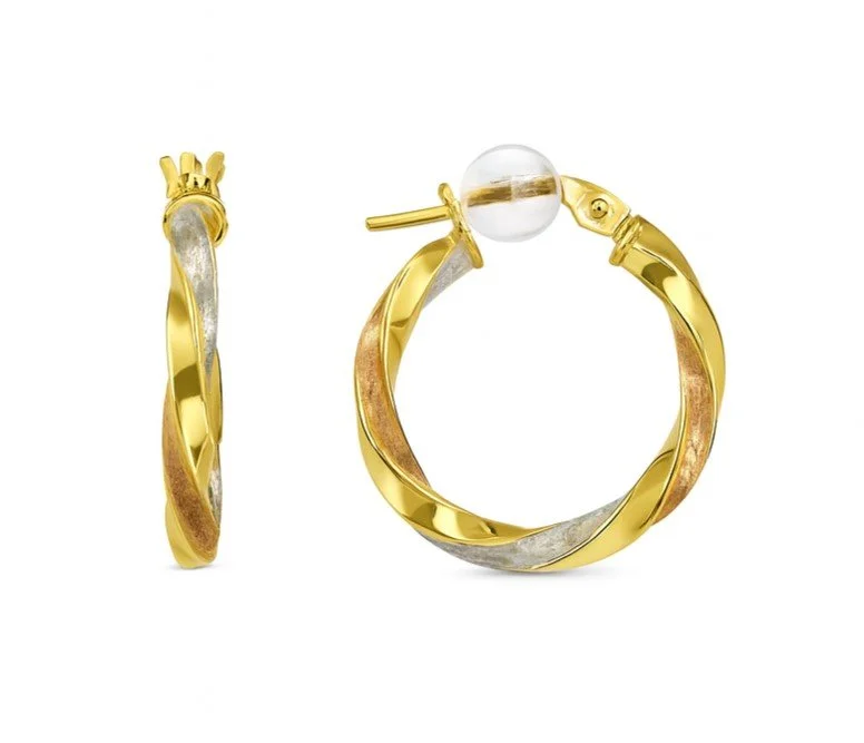 14K Tri-Color Twisted Ribbon Hoop Earrings