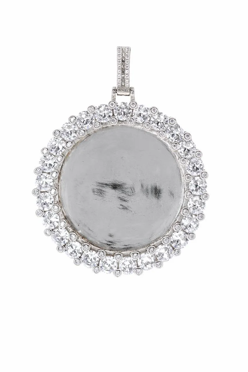 Rhodium Plated CZ Engravable Circle Pendant