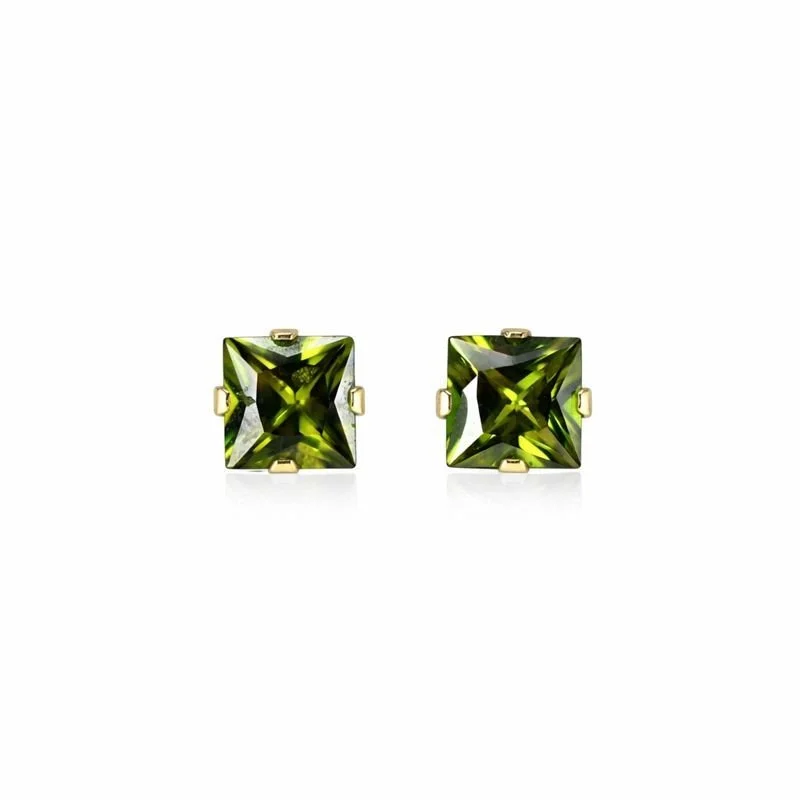 10K Yellow Gold Green CZ Stud Earrings