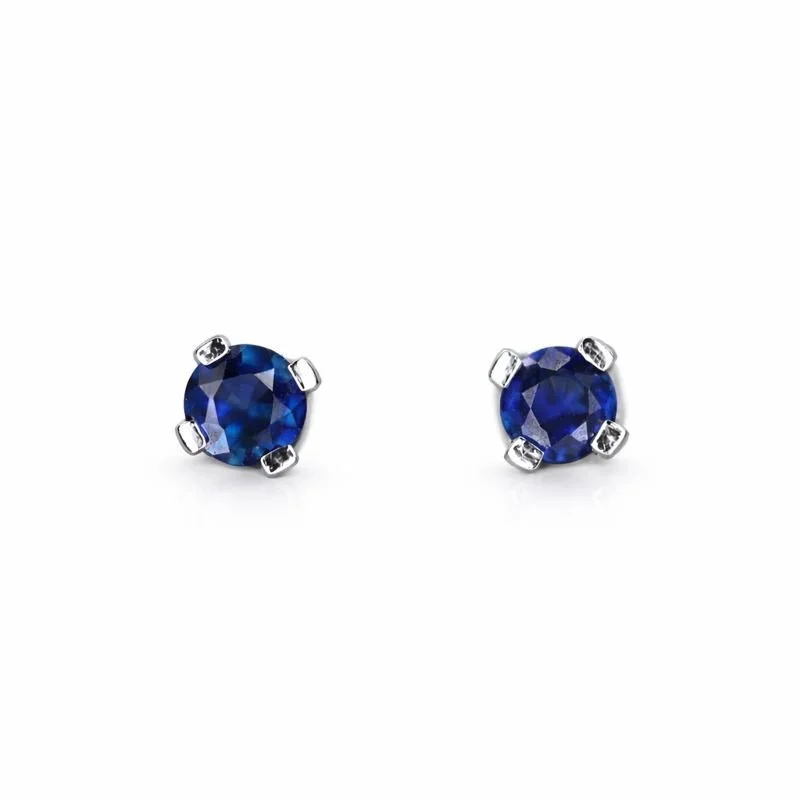 10K White Gold 3mm Round Genuine Sapphire Stud Earrings