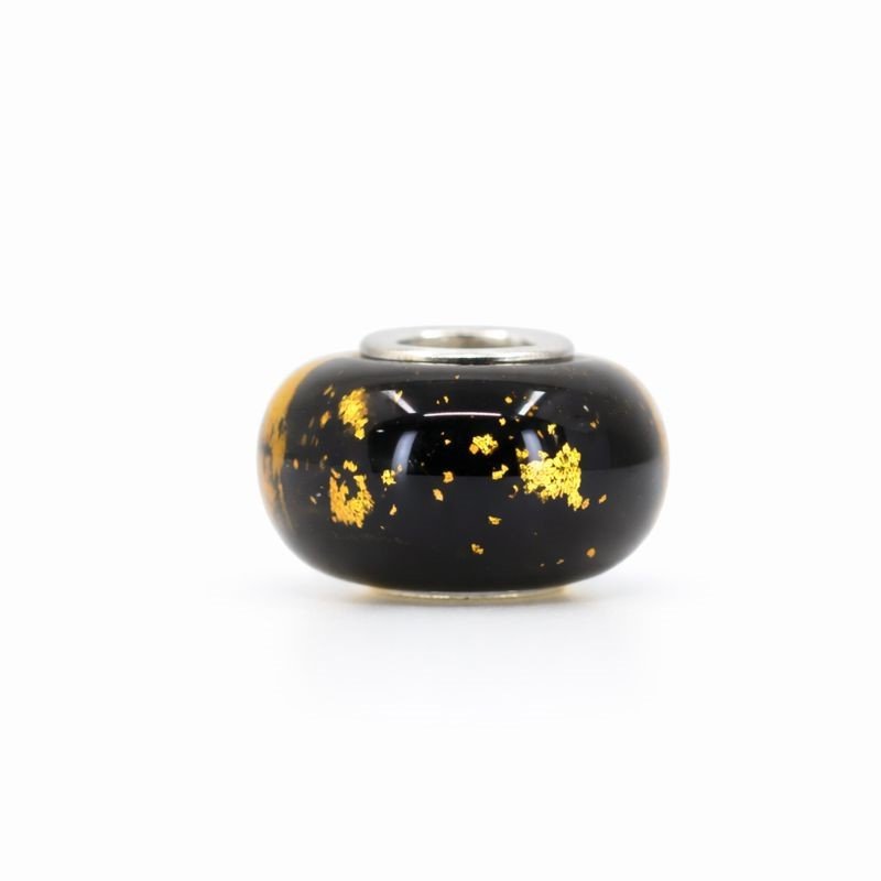 Sterling Silver Black & Gold Foil Murano Glass Bead Charm