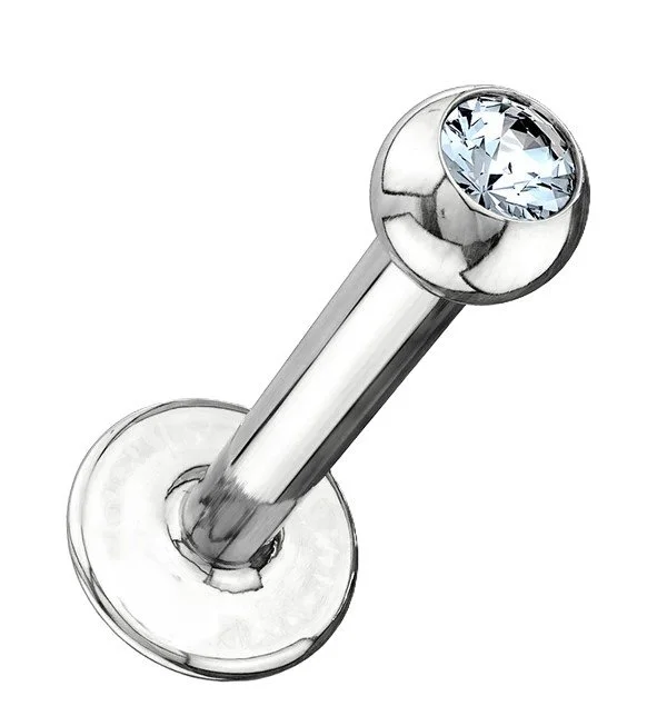 14 K White Gold Bezel Set CZ 16G Labret Stud