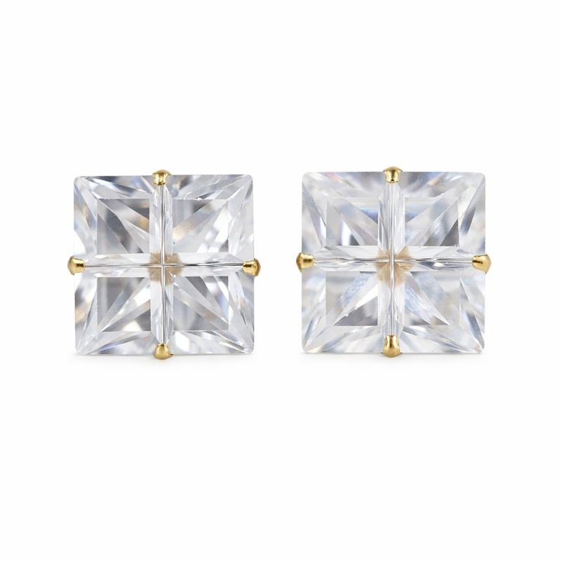14K Gold 10mm Invisible Cut CZ Stud Earrings