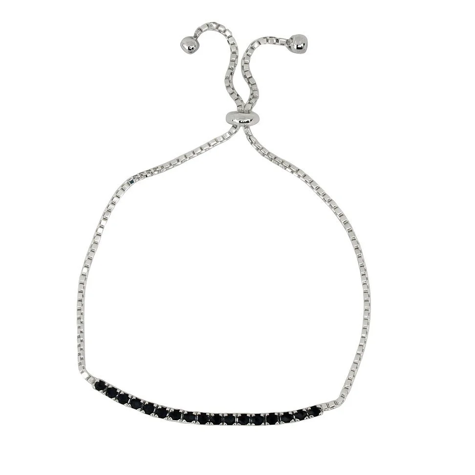 Sterling Silver Adjustable Black Diamond Bolo Bracelet