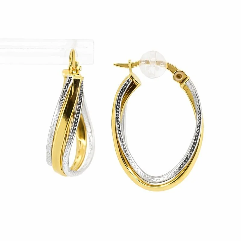 10K White & Yellow Gold Intertwined High Polish Triple Hoop Earrings