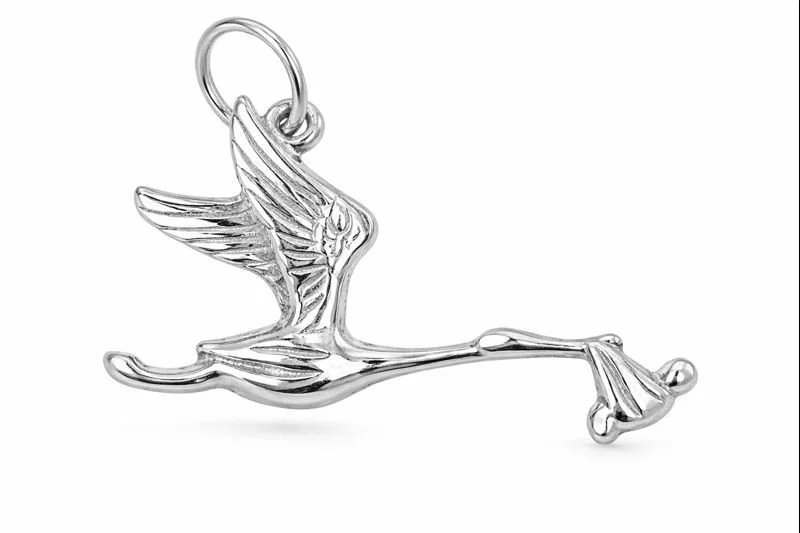 Sterling Silver Stork Carrying Baby Pendant