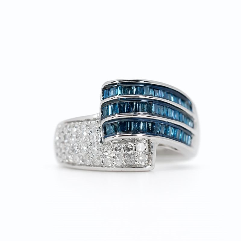 Sterling Silver Blue & White Diamond Ring