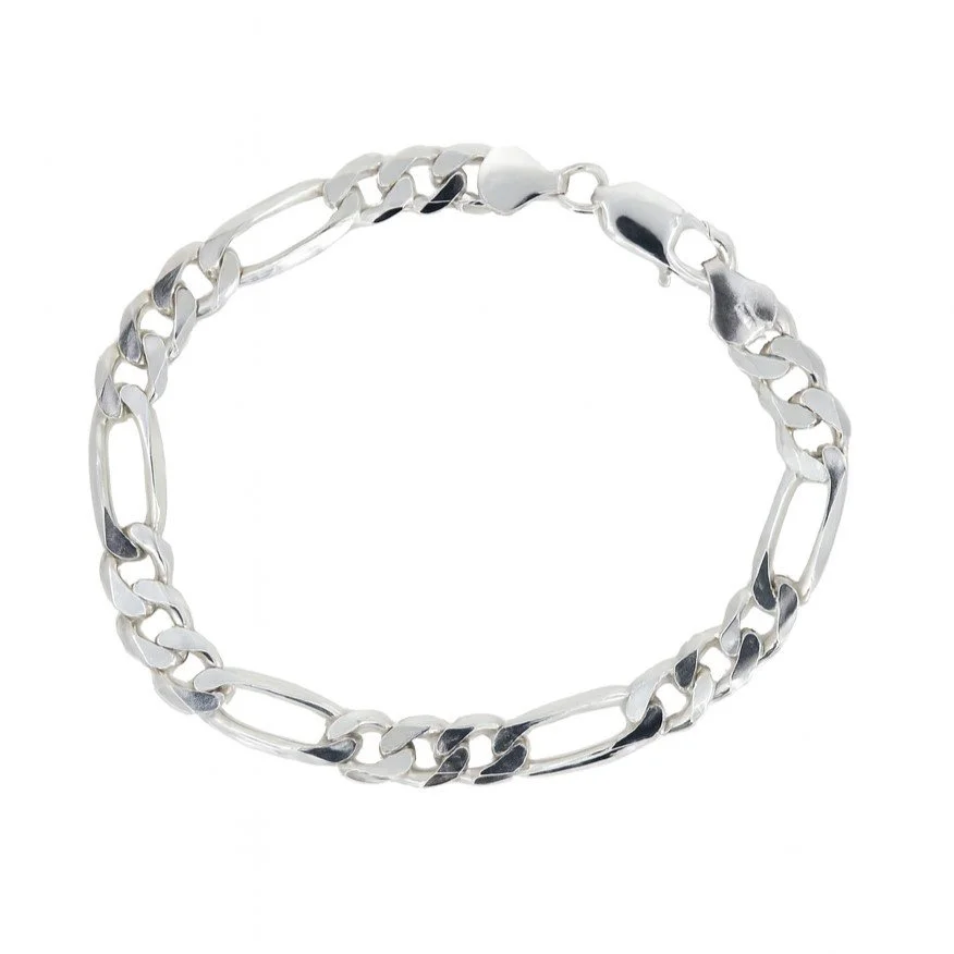 Sterling Silver 8" Pavé Figaro Bracelet