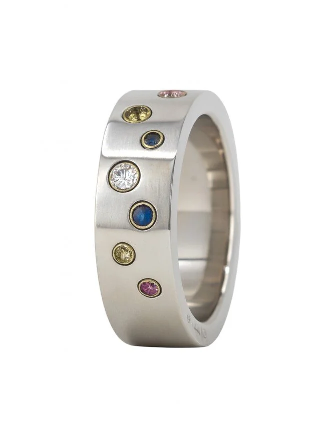 Stainless Steel Multi-Color CZ 7mm Band