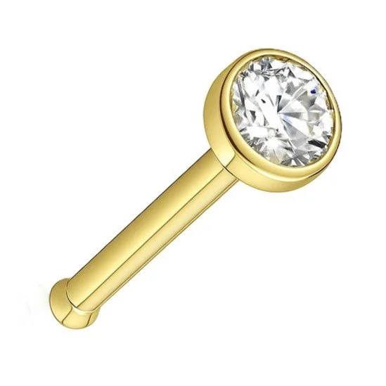 14K Gold Bezel Set CZ Nose Bone Stud
