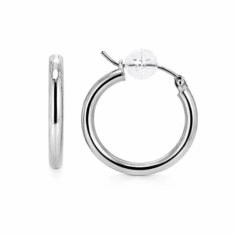 14K White Gold High Polish 2.5mm Circle Hoop Earrings