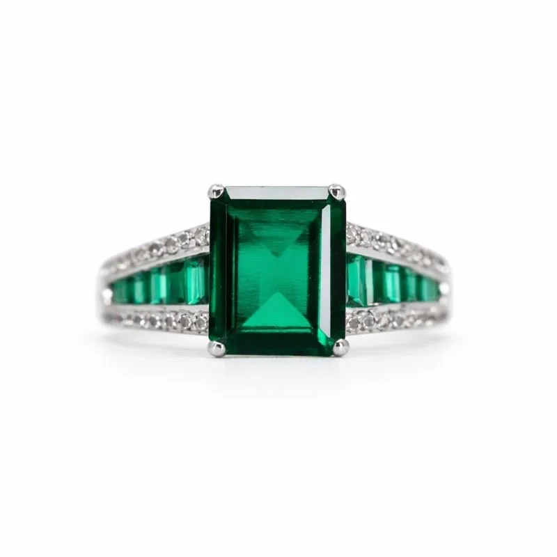 Sterling Silver Emerald & White Topaz Ring