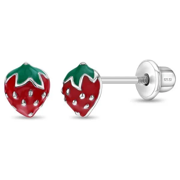 Sterling Silver Enamel Strawberry Children's Earrings