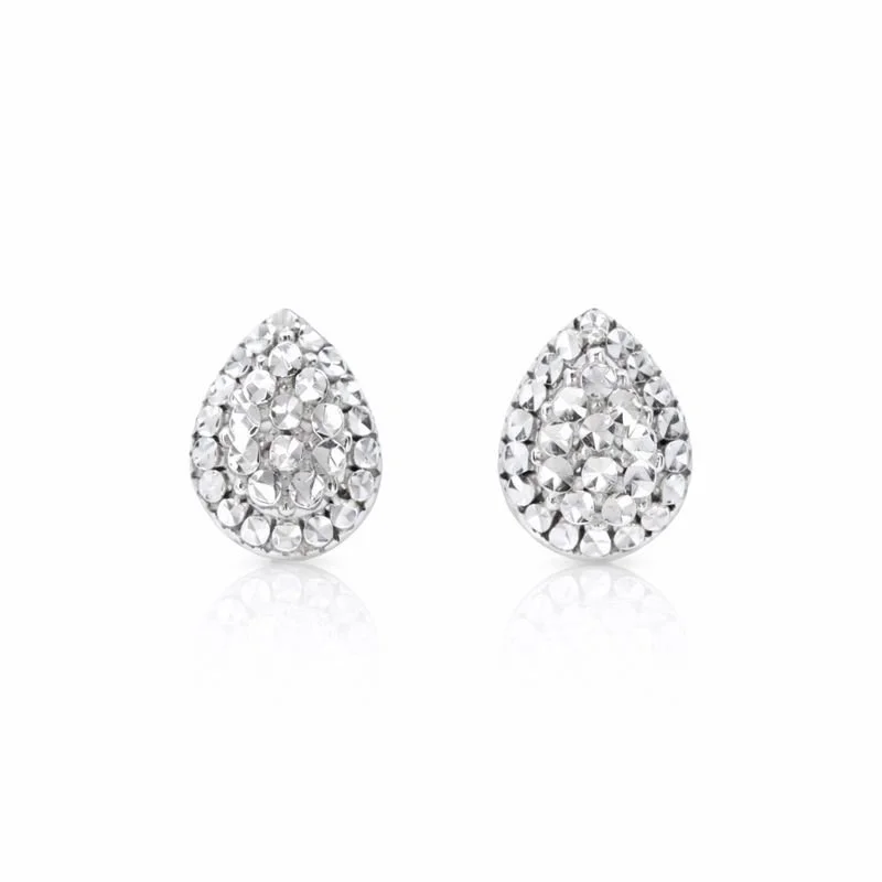 14K White Gold Diamond-Cut Pear Shape Stud Earrings