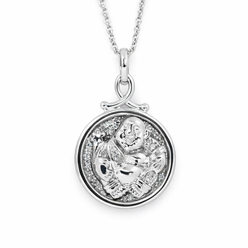 Sterling Silver Diamond Accented Buddha Pendant Necklace