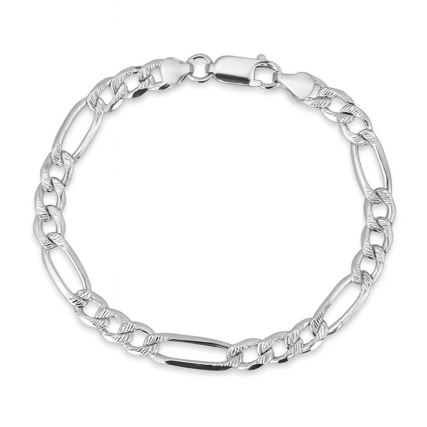 Sterling Silver Pavé Figaro Link Bracelet