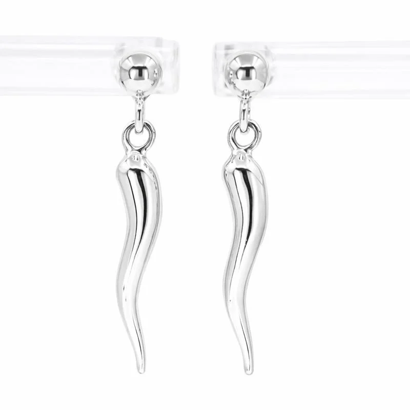 Sterling Silver Italian Horn Dangle Stud Earrings