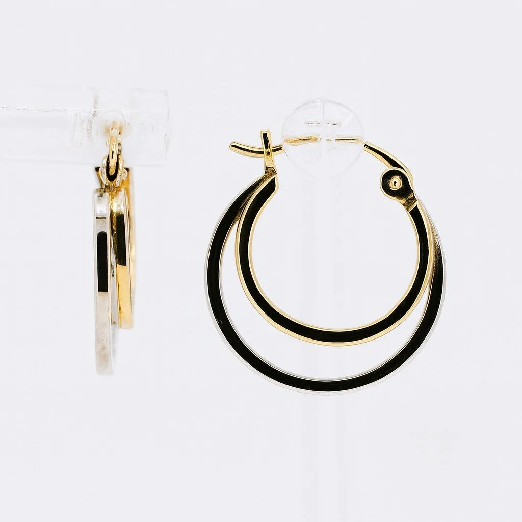 14K Yellow & White Gold Double Hoop Earrings