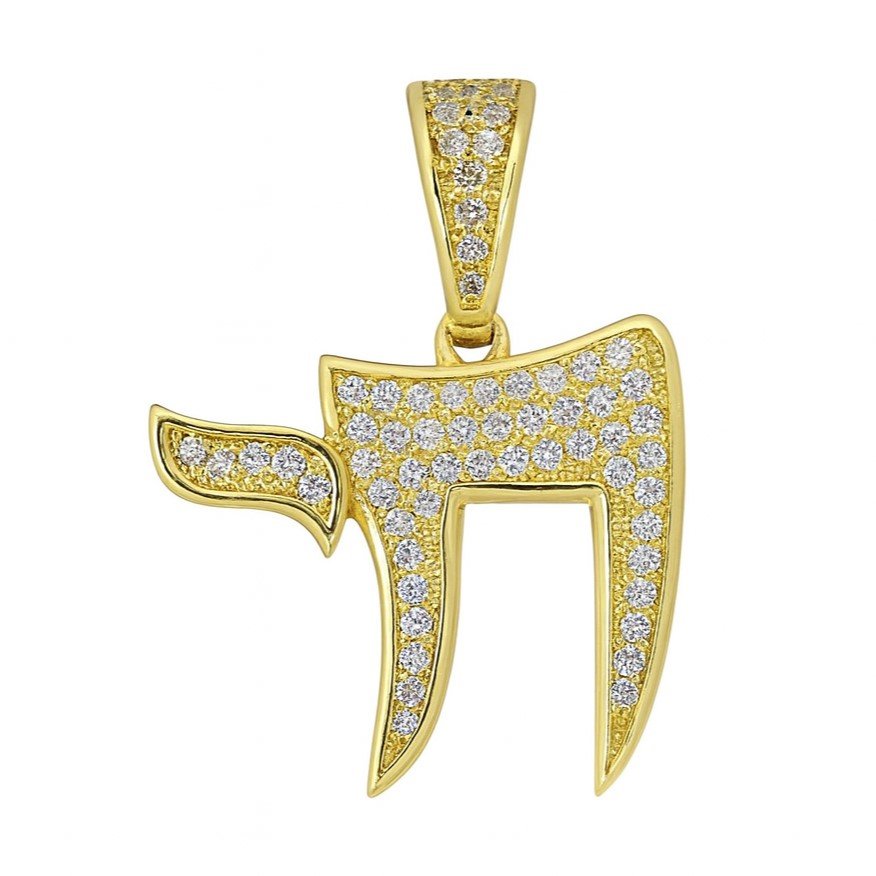 Gold Plated CZ Chai Pendant with 4.80mm Bail