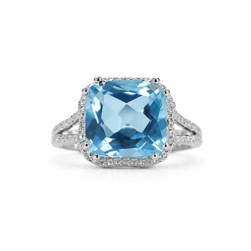 Sterling Silver Blue Topaz & Diamond Accent Ring