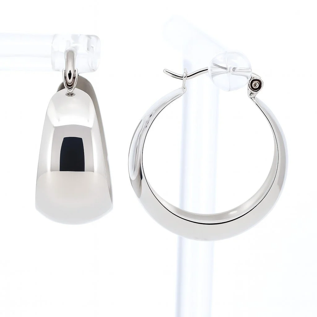 14K White Gold Faceted Hoop Earrings