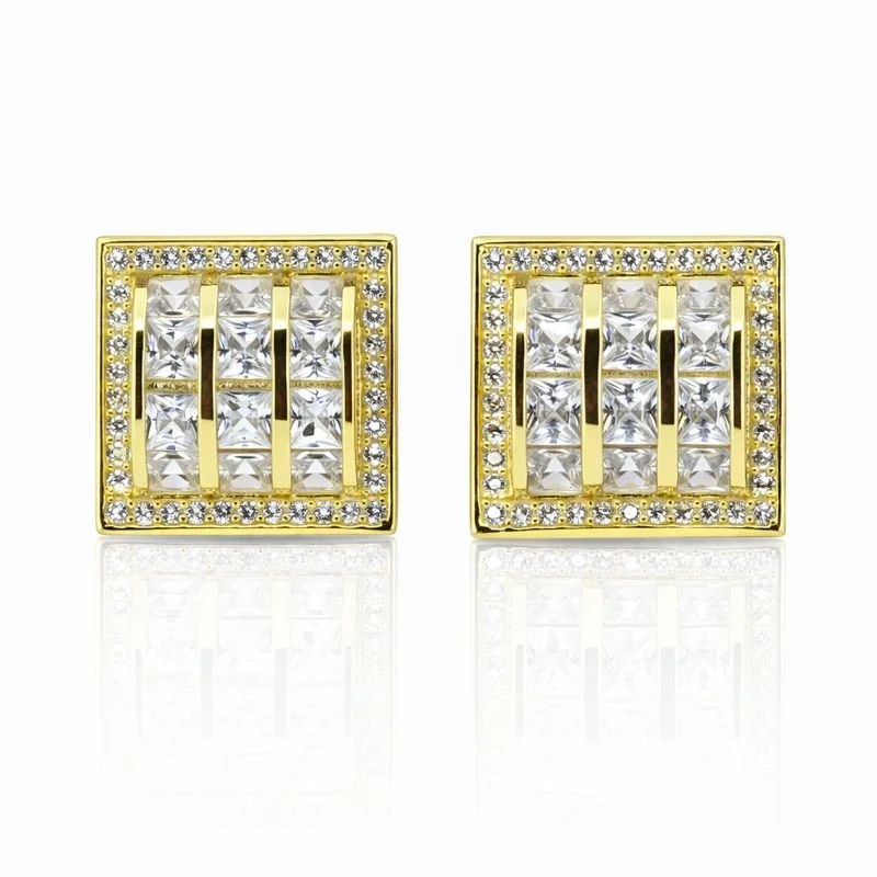 Gold Plated CZ Curved Square Stud Earrings
