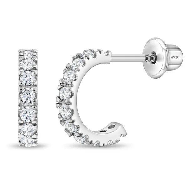 Sterling Silver Half CZ Children's Hoop Earrings