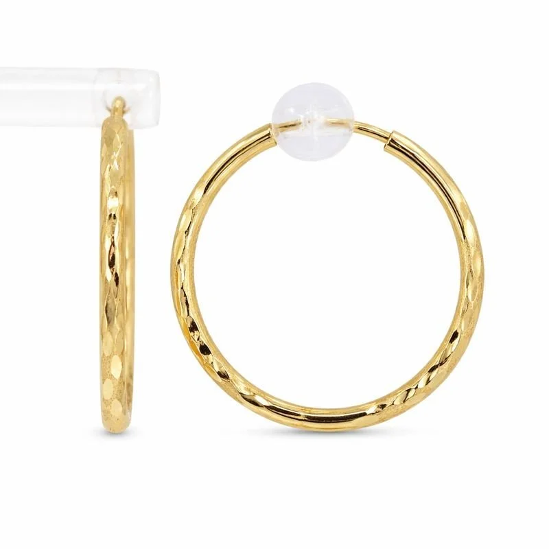 10K Gold Satin Diamond-Cut Endless Hoop Earrings