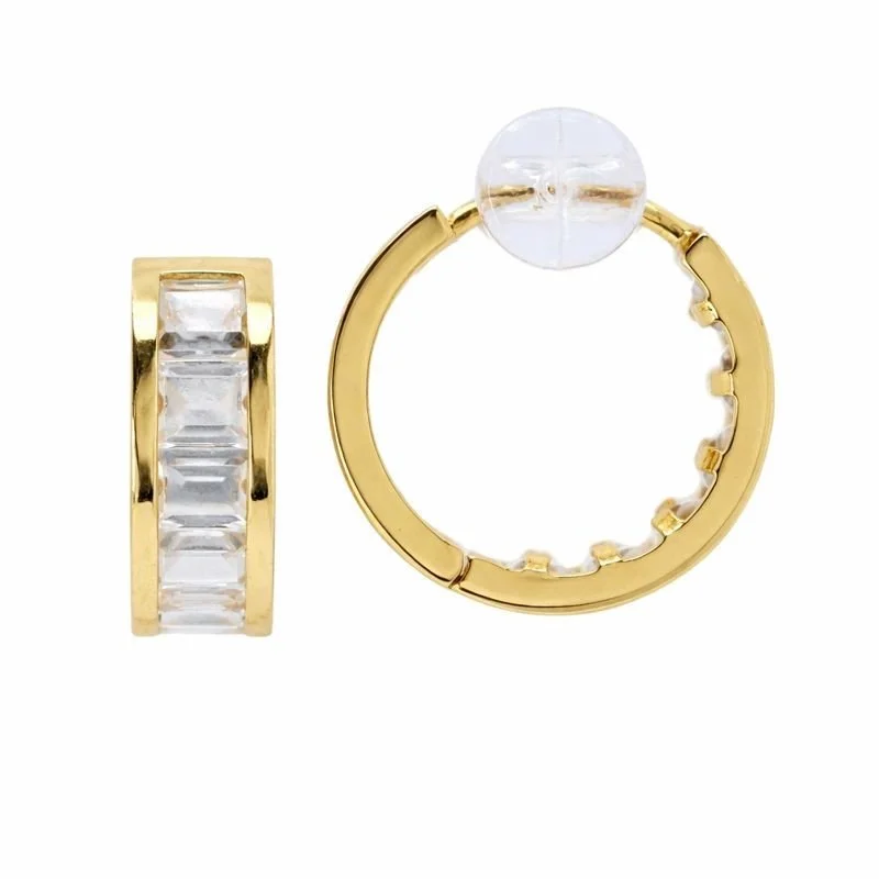 14K Yellow Gold Channel-Set CZ Baguette Hoop Earrings