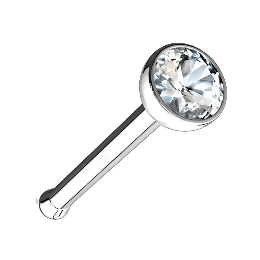 14K White Gold Bezel Set Diamond Nose Bone Stud