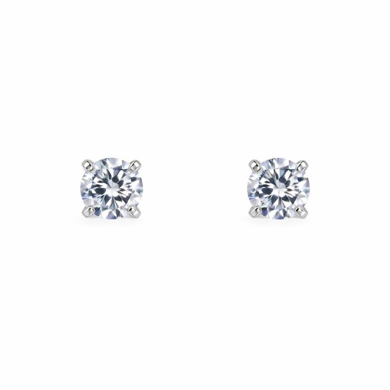 14K White Gold Round Cut CZ Stud Screw Back Earrings
