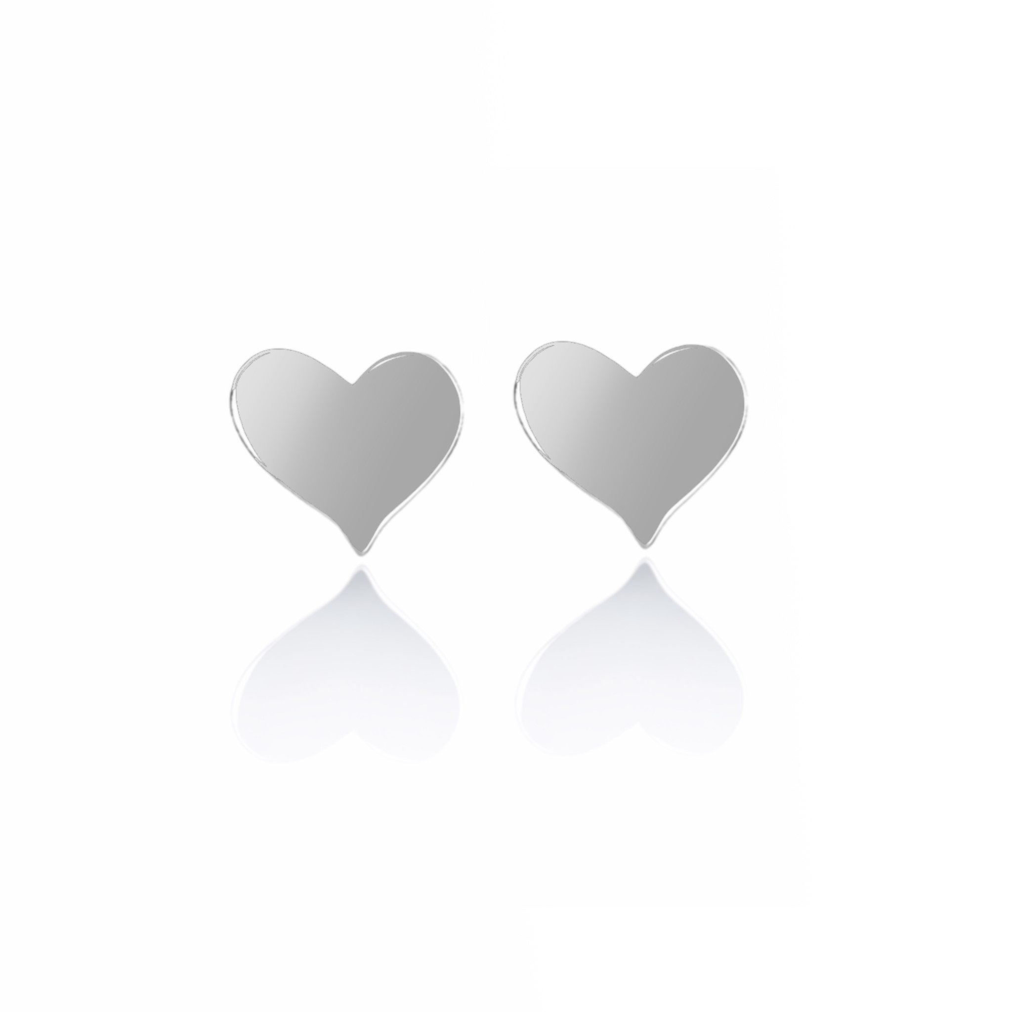14K White Gold Flat Heart Stud Earrings