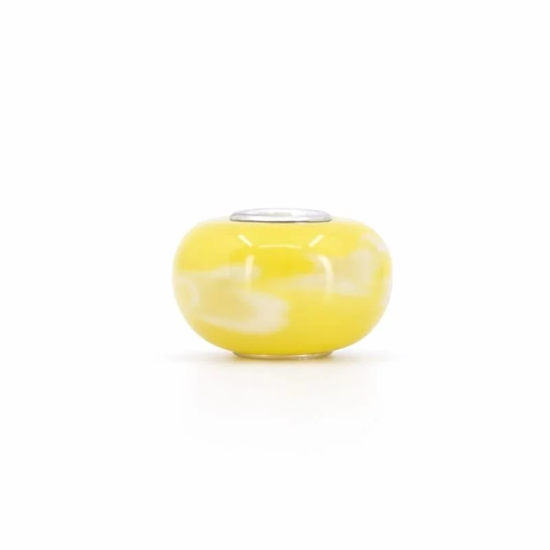 Sterling Silver Yellow & White Swirl Murano Glass Bead Charm