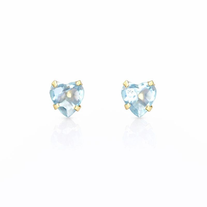 10K Yellow Gold Blue Topaz Heart Stud Earrings