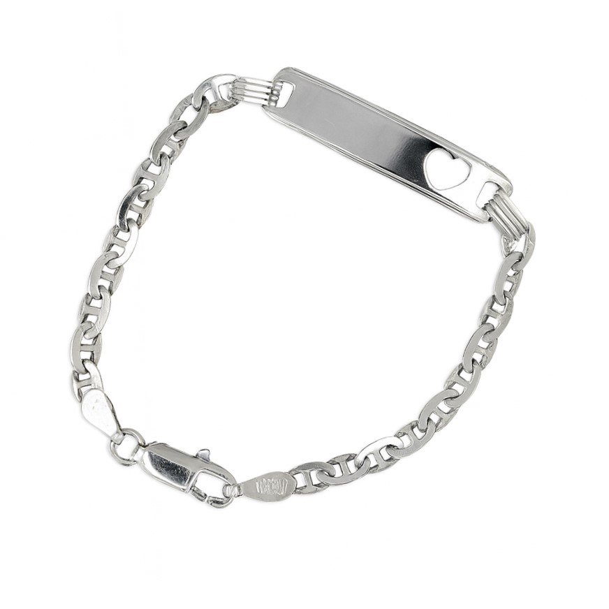 Sterling Silver 6" Gucci Link Heart Cutout Engravable Children’s ID Bracelet