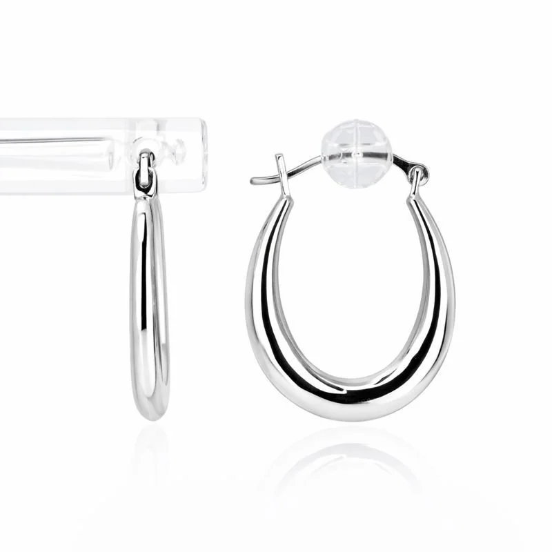 10K White Gold High Polish Oval Hoop Earrings