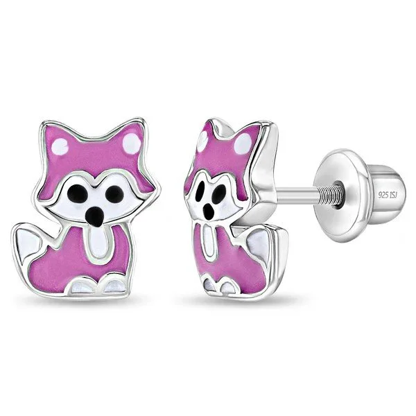 Sterling Silver Enamel Fox Children's Earrings
