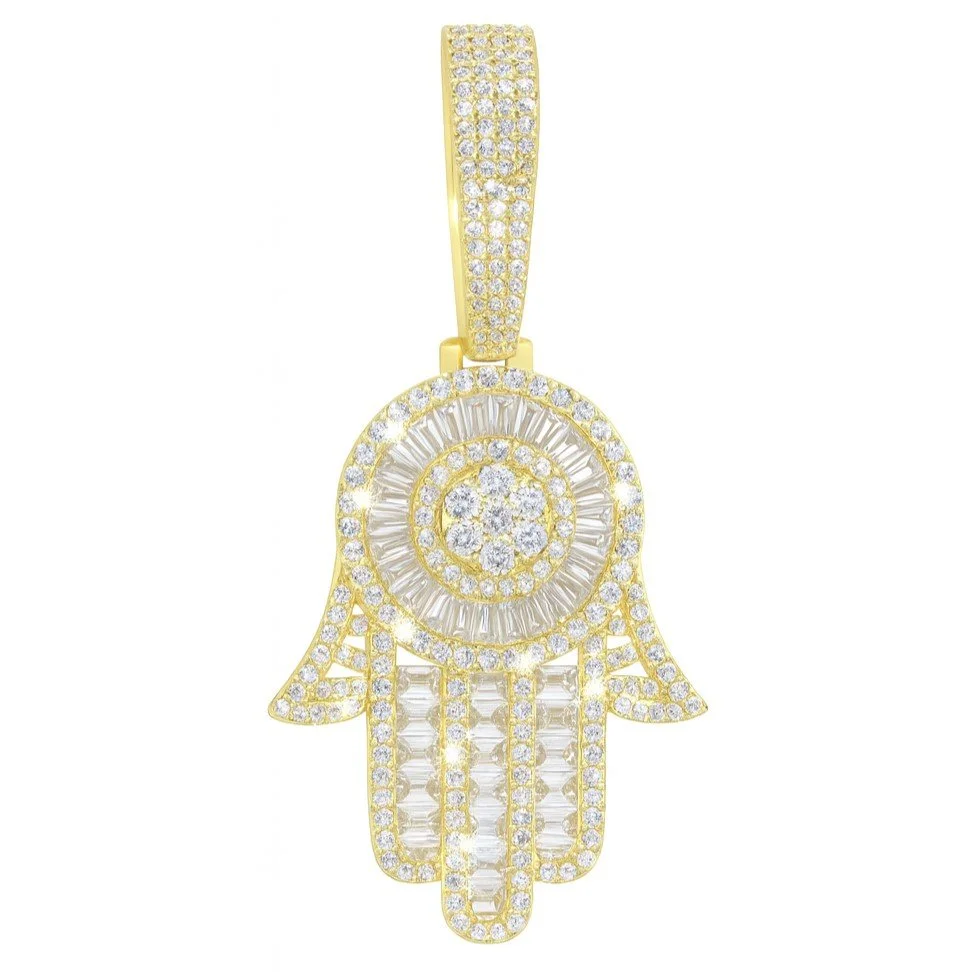 Gold Plated CZ Hamsa Hand Pendant