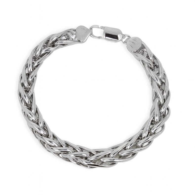 Sterling Silver 8" Rhodium Plated Round Wheat Bracelet