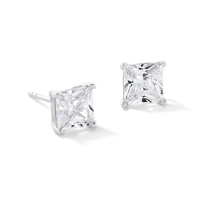 14K White Gold Princess Cut CZ Stud Screw Back Earrings