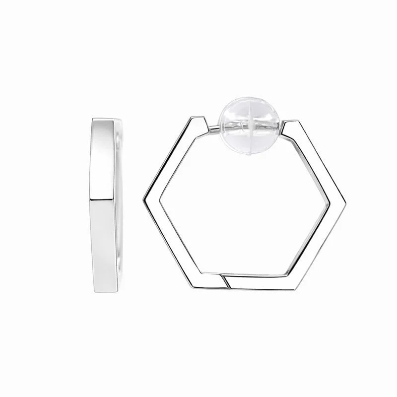 14K White Gold Hexagon Huggie Hoop Earrings