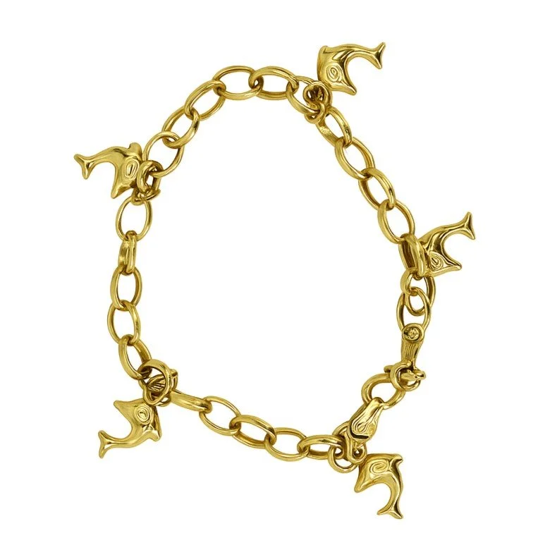10K Gold Plated 6" Dolphin Charm Bracelet