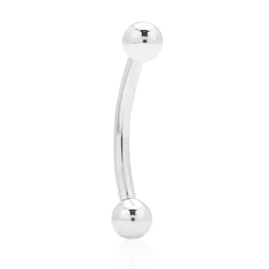 14K White Gold 16G Curved Barbell