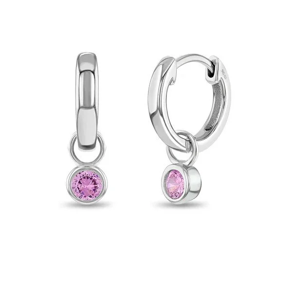 Sterling Silver Dangle Pink CZ Children's Hoop Earrings