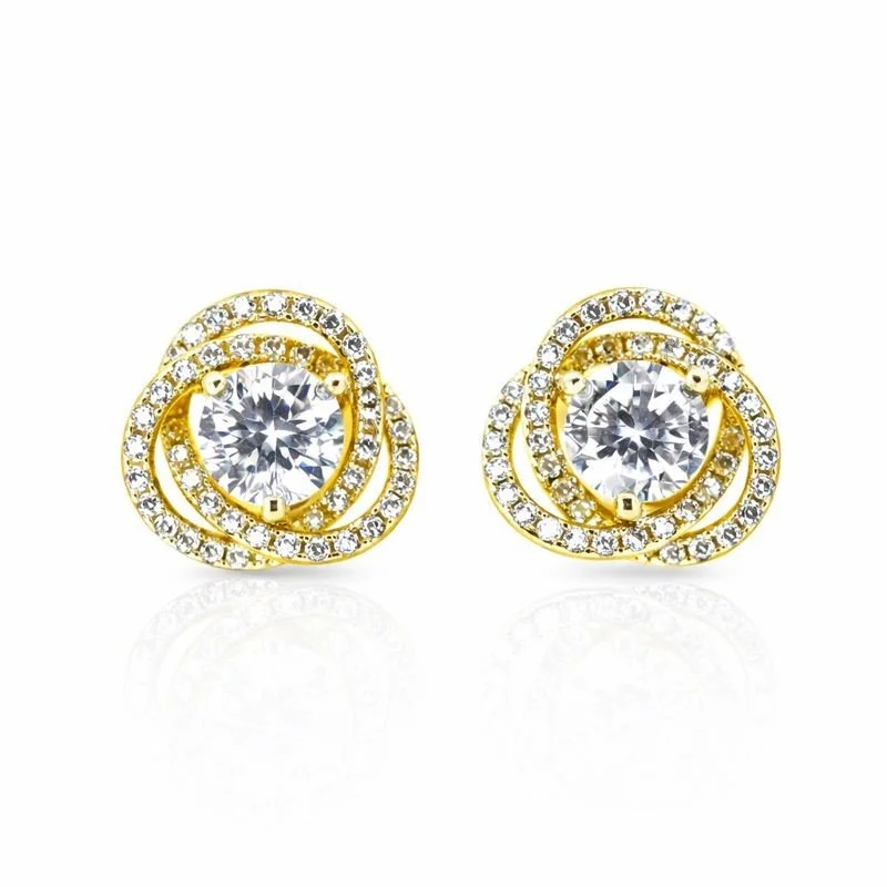 Gold Plated CZ Triple Loop Stud Earrings
