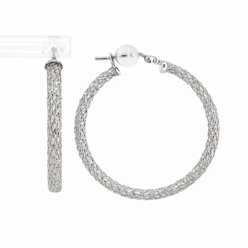 14K White Gold Cutout Mesh Circle Hoop Earrings