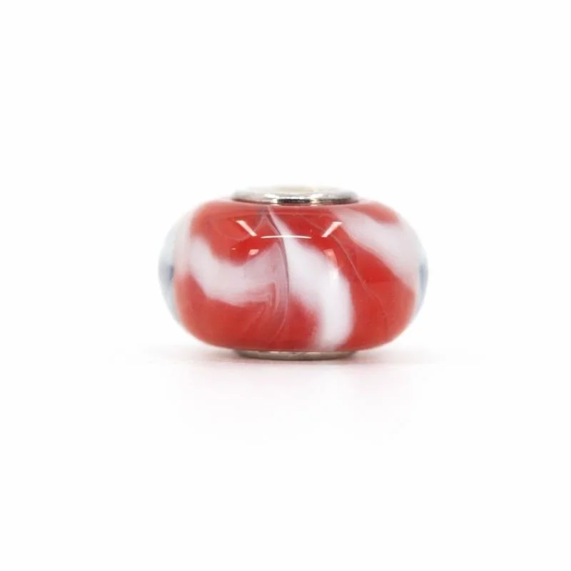 Sterling Silver Red & White Swirl Murano Glass Bead Charm