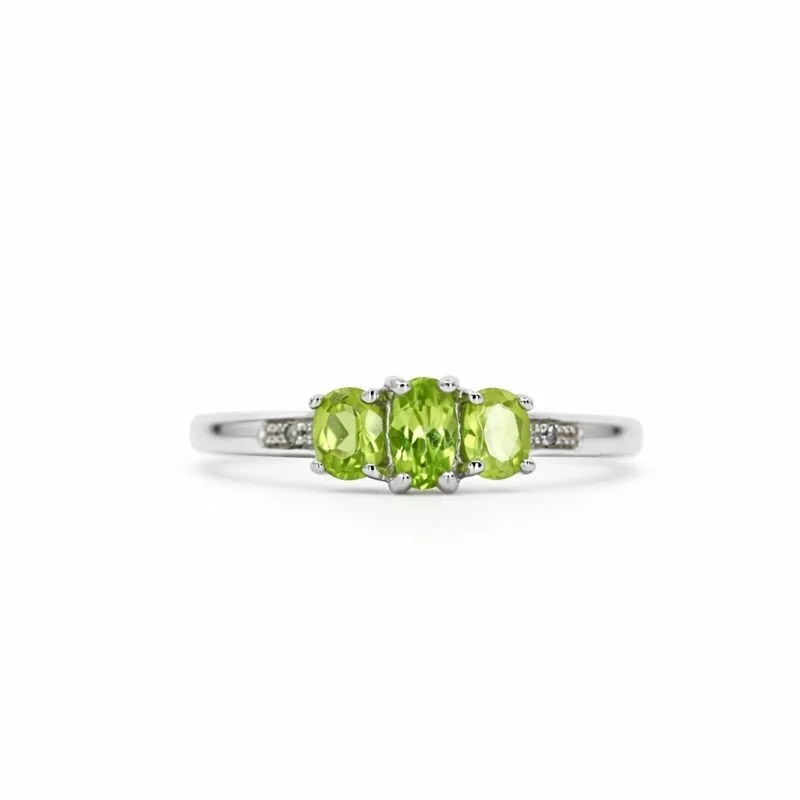Sterling Silver Triple Peridot & Diamond Accent Ring