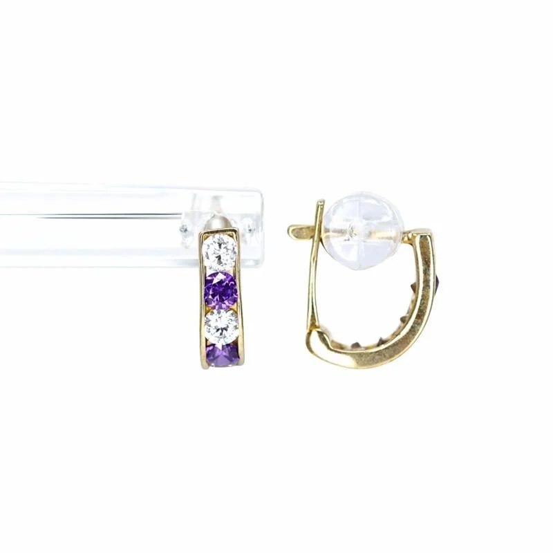 10K Yellow Gold Purple Stone & CZ Huggies