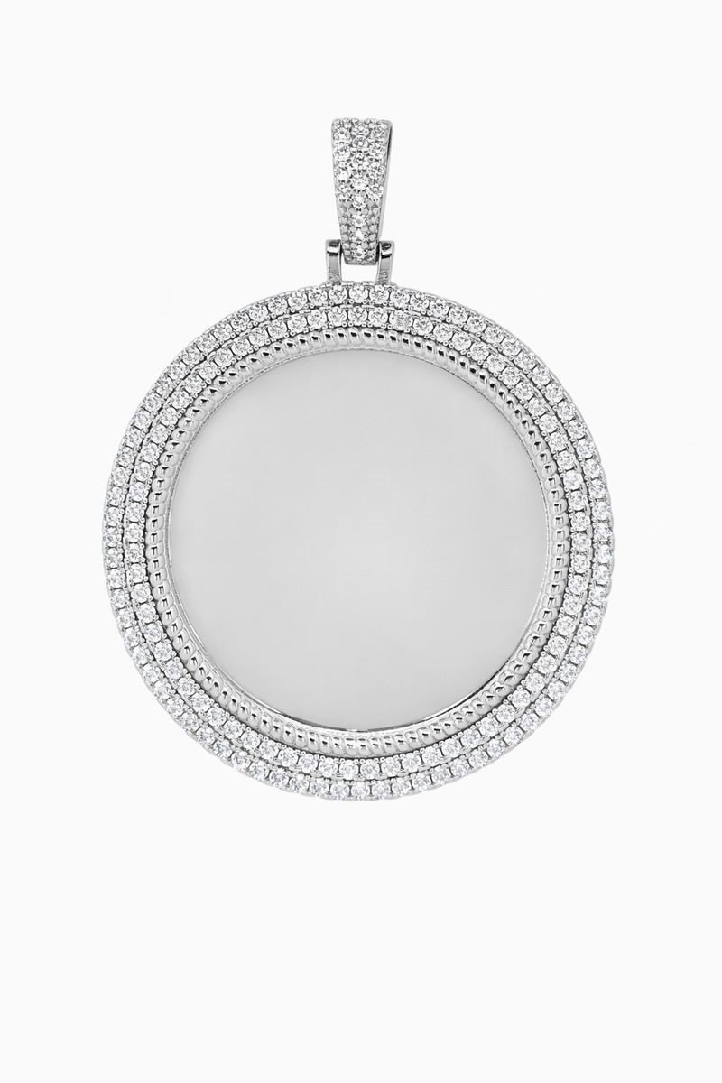Rhodium Plated CZ Engravable Circle Pendant